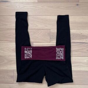Y2k Victoria Secret Fold Over Leggings Pink Logo Magenta and Black Womens Sz S